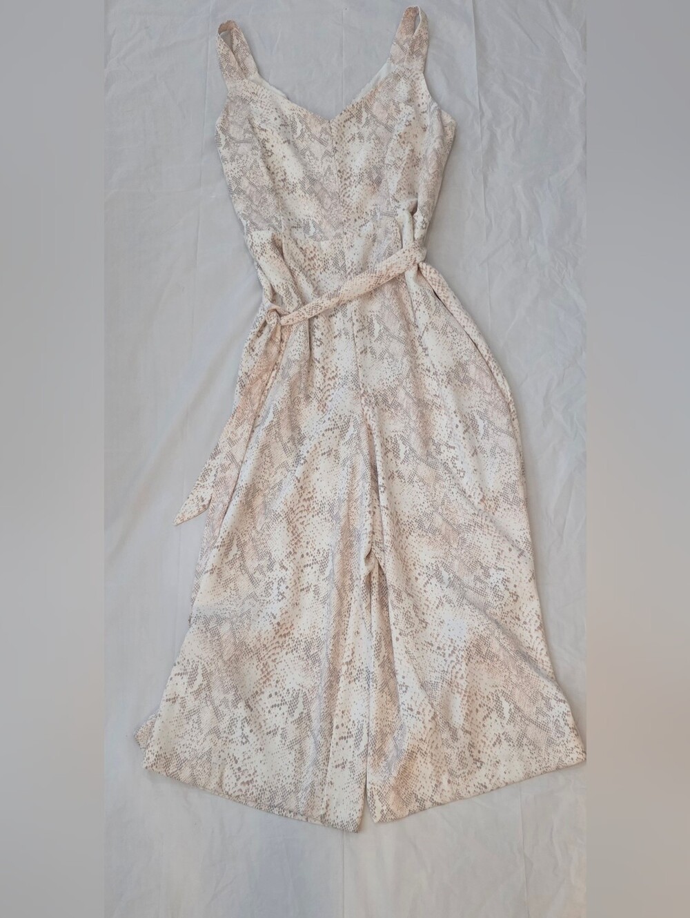 LOFT Strapless Belted Jumpsuit in Neutral Snake Print